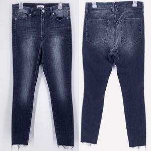 Good American Good Waist High Rise Jeans 30 Distressed Black Raw Hem